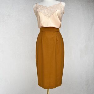Vintage 90s All That Jazz Mustard Yellow High-Waisted Midi Pencil Skirt Size 7/8